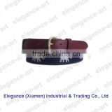 Wholesale Woven Leather Belt with Navy Canvas Backing and Leather Tabs