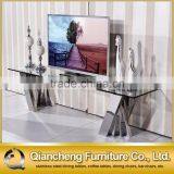 Fancy Design tv Stand Clear Glass Top With Silver Base thumbnail-3