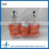 China Elegant Glass Oil Bottle Spice Jar Set With Metal Rack thumbnail-1