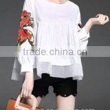 2017 Summer Newest Fashion Round Neck Long Sleeve Blouse With Patch on Sleeve thumbnail-2