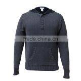 Denim-like Cotton Sweater Hoodie Cable Knit Mens Sweater thumbnail-1