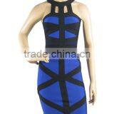 3 Color New Arrival High Quality Geometric Striped Cross Elastic Knitted Bandage Dress Printed Celebrity Party Dress thumbnail-2