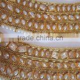 Designer PEARL Polki Payal ANKLETS Pair Feet Bracelet Gold Plated thumbnail-3