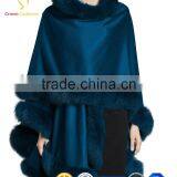 Ladies New Style Winter Wholesale Cashmere Poncho With Rabbit Fur Poncho thumbnail-5