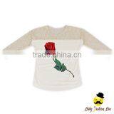 2017 Spring Cheap Adult Women Transparent Lace Floral Long Sleeve Rose Printed Cotton Raglan Lady T Shirt Top thumbnail-5