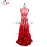 OEM Long Floor-length Beaded and Feather Red Sheath/Column Wedding Dress thumbnail-4