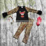 Baby Girls Christmas Outfit Girls REINDEER Clothing Girls Leapord Pant Baby Girls Boutique Party Clothes With Necklace and Bows thumbnail-1