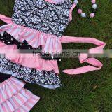 Full Stock Cute Girls Suit Kids Boutique-remake-clothing-sets Girls Ruffle Capri Sets Girls Damask Rose Necklace and Headband thumbnail-2