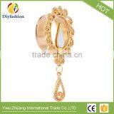 Gold Copper Opal Hollowed-out Flower Long Ear Plug thumbnail-4
