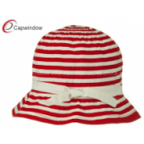 Red Sewn Braid Woman\'s Bucket Hat With Stripe / Hand Wash Only