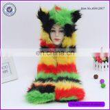 Small Oder Qty Wholesale Russian Style Women Faux Fur Hooded Scarf Animal Hat thumbnail-1