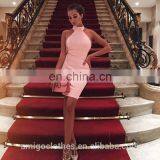 Amigo 2017 New Designer Pink Halter Backless Sexy XXX Bandage Dress Midi Evening Dresses for Women Party Wear thumbnail-1