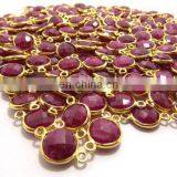 Sterling Silver Bezel Connector, Dyed Ruby Bezel With Gold Plated of SAC4041BC thumbnail-1