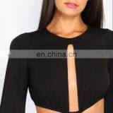 Sexy Cut Out Long Sleeve Crew Neck Short Jumpsuit Club Style Black Romper thumbnail-3