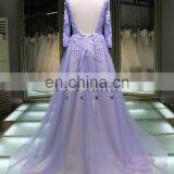 1A1046 Romantic Light Purple 3D Flowers Appliqued Beaded Long Sleeve Sash Back Open Bridesmaid Dress Prom Dress Evening Dress thumbnail-2