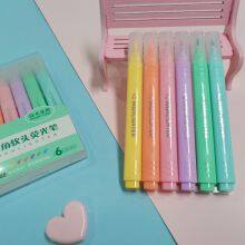 Factory Price 6 Color Pastel Color Fluorescent Soft Fiber Tip Highlighter Triangle Shape Barrel Marker Watercolor Pen thumbnail-2