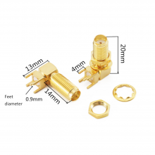 SMA KWE RF Adapter Female Jack Connector Right Angle Solder Type Antenna CONNECTOR PCB Mount 20MM