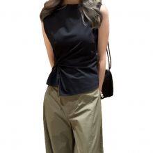 Shanxi Style Women's Short Sleeve Backless V-Neck Pullover Blouse for Spring