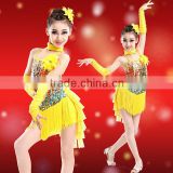 Cheap in-stock fashion children sequin latin /jazz dance costume modern dance costumes ( yellow+ red)