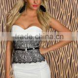 2016 Summer Womens Off Shoulder Patchwork Strapless Bodycon Nightclub Party Dress With Lace thumbnail-6