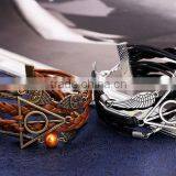 New Fashion Owl Deathly Hallows Angel Wing Leather Bracelet DIY thumbnail-6