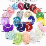 New Hot Sale!! 11x8cm chiffon pearl rose flower for hair accessories