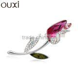 OUXI Korean Style Red Crystal and Zircon Flower Rhinestone Brooch 60079 thumbnail-1