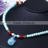 Fashion Sky Blue Glass Bead Necklace, Perfume Glass Bottle Necklace, Aroma Diffuser thumbnail-3