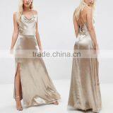 2016 Pictures of Ladies Prom Gown Dresses Cowl Front Strappy Evening Cami Maxi Dress With Thigh Split HSd7464 thumbnail-1