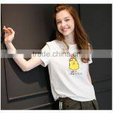 Custom Cotton Printing T Shirts Cartoon White O-neck T Shirt Women thumbnail-2