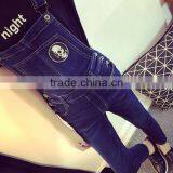 Spring Dark Blue Overalls Siamese Slim Influx of Female Feet Hole Jeans Pants Collapse Was Thin Pants Suspenders thumbnail-5