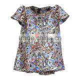 2015 Fashion Polyester Short Sleeves Print Graceful Direct Manufacturer High Quality Mandarin Collar Blouse thumbnail-2
