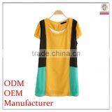 Summer Fashion Hot Sell Short Sleeve Color Combined Loose Fit Women Blouse thumbnail-1