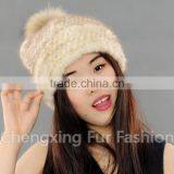 CX-C-221P Wholesale Girls Fashion Fur Ball Hat Women Mink Fur Knitted Beanie Hat thumbnail-5