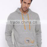 Grey Melange Hooded Sweatshirt For Man Customizable Attached Hood With Drawstring Fastening Hoody Printed Kangaroo Front Patch thumbnail-2