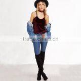 Velvet V-neck Top With Choker, Ladies Sexy Tank Top thumbnail-5