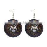 Silver Tone Hook Round Dark Blue Halloween Skull Fashion Shell Dangle Earrings 6.8cmx4.5cm thumbnail-1