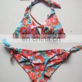 Missadola Flower Printed Lovely Ladies Bikini Halter Tied Top Swimwear thumbnail-1
