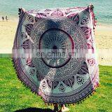 Indian Mandalan PomPom Round Yoga Hippie Roundie Tapestry Hippy Boho Gypsy Cotton Round Beach Throw Yoga Mat Tassel thumbnail-2