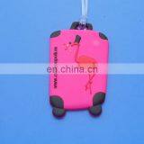 Personalized pink color suitcase shape pvc rubber luggage tag