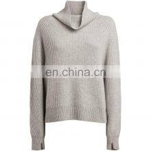 Designer Ribbed Knit Turtle Neck Cashmere Wool Knit Sweater for Women thumbnail-1