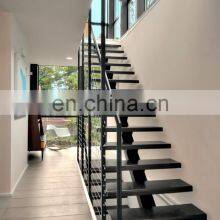 Indoor Steel Structure Support Straight Stairs With Timber Stairs Glass Balustrade Metal Staircase thumbnail-3