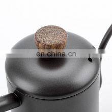 Amazon Hot Sale 600ml Stainless Steel Gooseneck Coffee Drip Kettle With Wood Handle, Black thumbnail-3