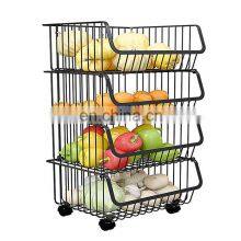 Kitchen Four Layers Storage Basket Fruits and Vegetables Storage Rack Movable Storage and Finishing Rack With Wheels thumbnail-1