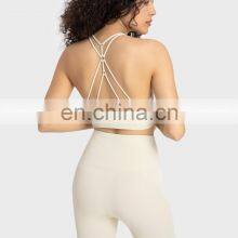 High Quality Sexy Cross Thin Straps Sports Bra Crotchless Leggings Two Piece Gym Fitness Yoga Suit Set Women Outdoor Clothing thumbnail-4