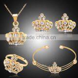 Chic Style 18K Gold Plated Crown Earrings Necklace Ring Bangle Jewelry Set thumbnail-4