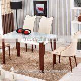 Glass Top Wooden Color Steel Leg Dining Table With Tempered Glass Top thumbnail-1