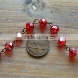 100cm Round Faceted Red Glass Bead Necklace Chain 6mm Glass Bead Antique Bronze Chain Jewelry Making Supplies thumbnail-2