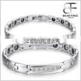 Popular Jewelry Stainless Steel Titanium Health Magnetic Energetic Couples Bracelet With Cubic Zirconia Setting thumbnail-1
