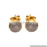 Sparkling Round Grey Chalcedony Stud Earrings 925 Sterling Silver Small Gold Vermeil Earrings thumbnail-1